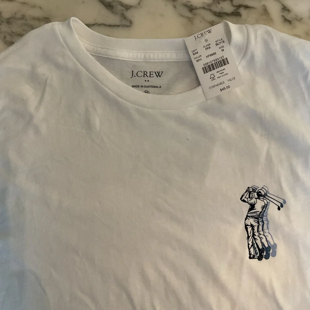 NWT J.Crew White Graphic Tee with Blue Golfer Print in Size Medium